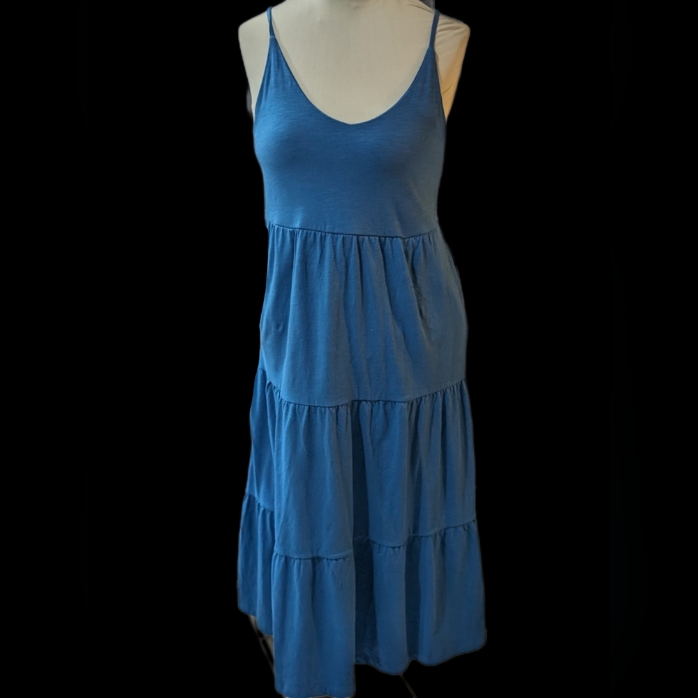 Blue strappy Sundress low cut Midi sz M